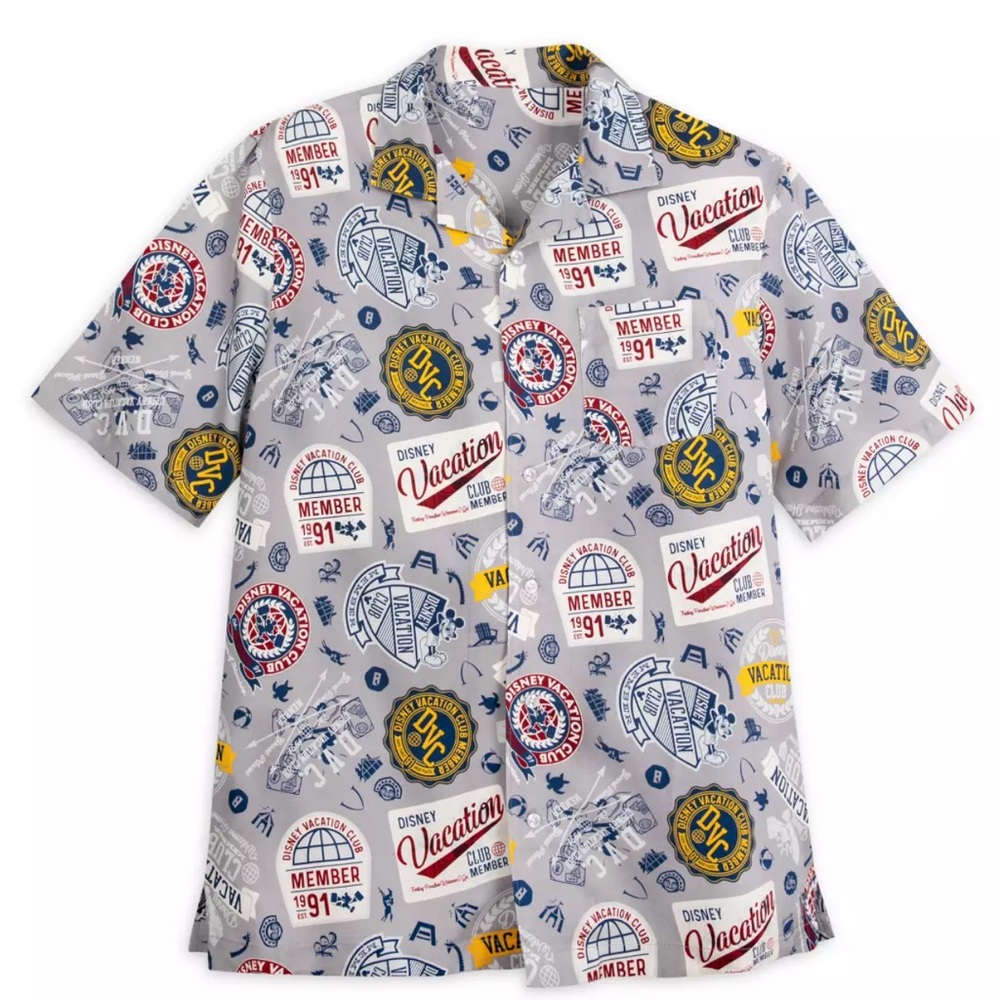 Disney Vacation Club Gray Vacation Club Patch Print Button-Down Shirt